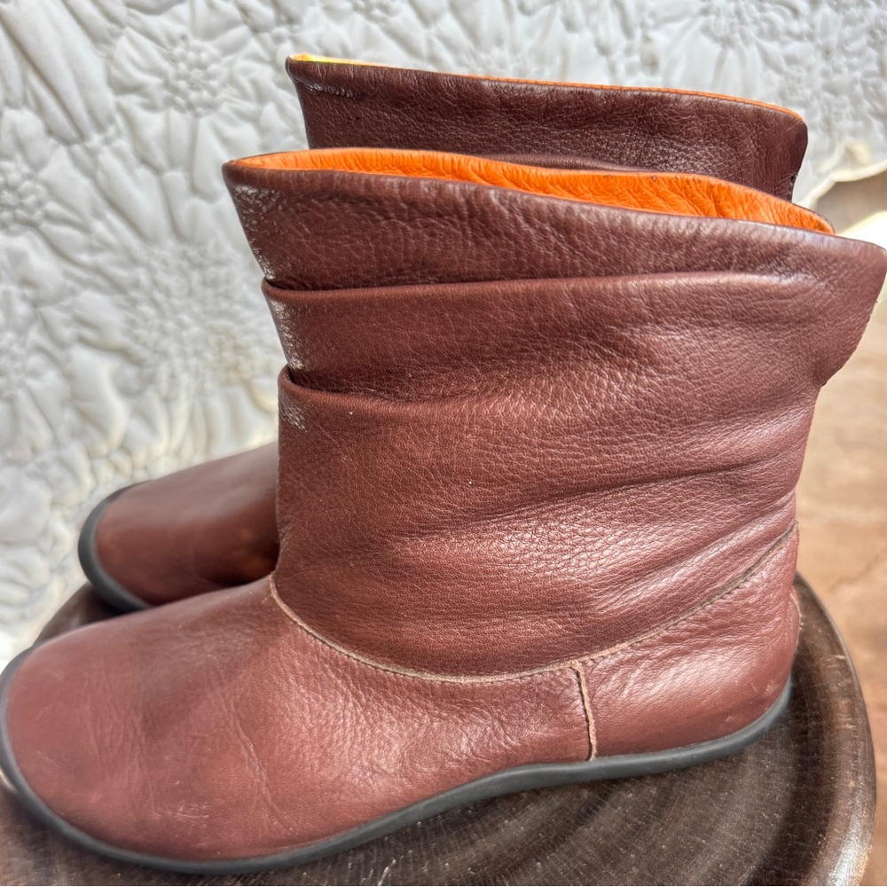 Super soft lBrown Leather Ankle Boots with Orange Lining